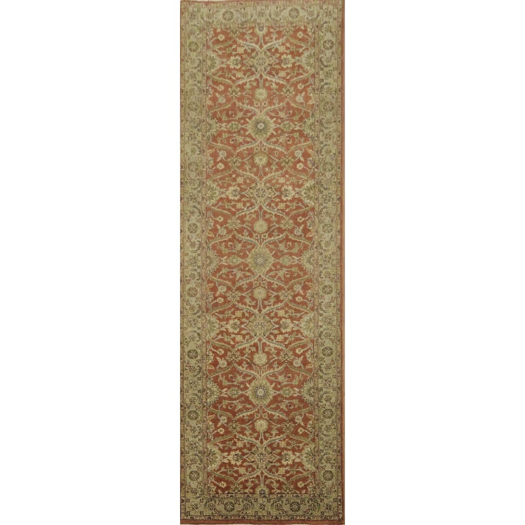 Hand Knotted Oriental 100% Wool Carpet Traditional All-Over Oranges & Rust Agra Runner Rug - 9' 6'' X 3' 0''