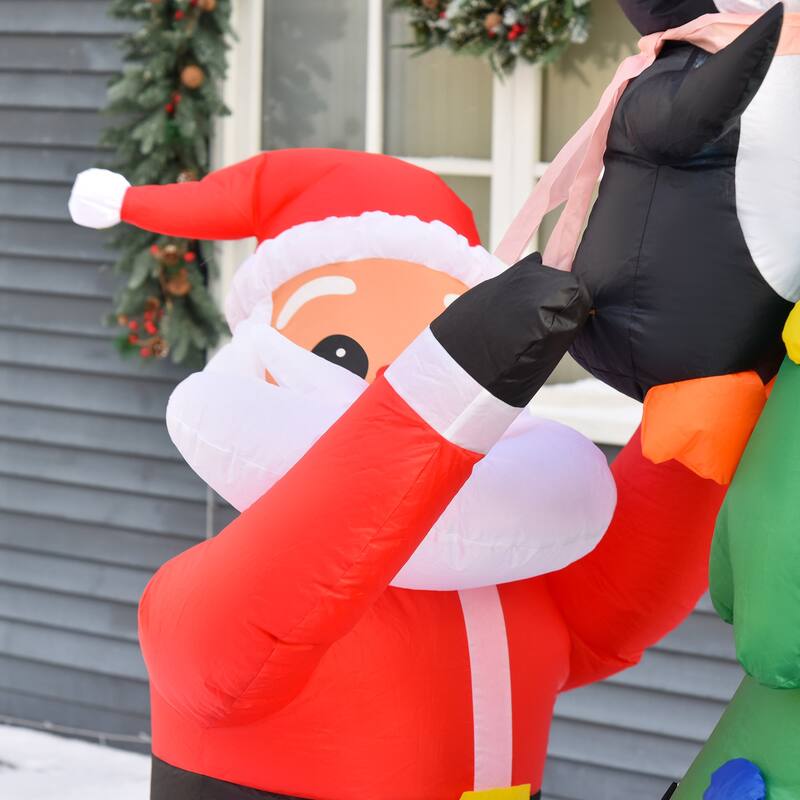 HOMCOM 6 ft Inflatable Christmas Tree with Santa and Penguin, Cute Christmas Decorations, Holiday Inflatables