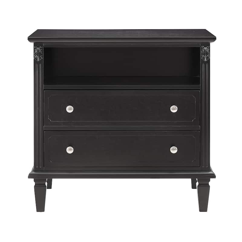 2 Drawers Dresser Nightstand with Charging Station, Black End Table Side Table Storage Cabinet with Wood Legs
