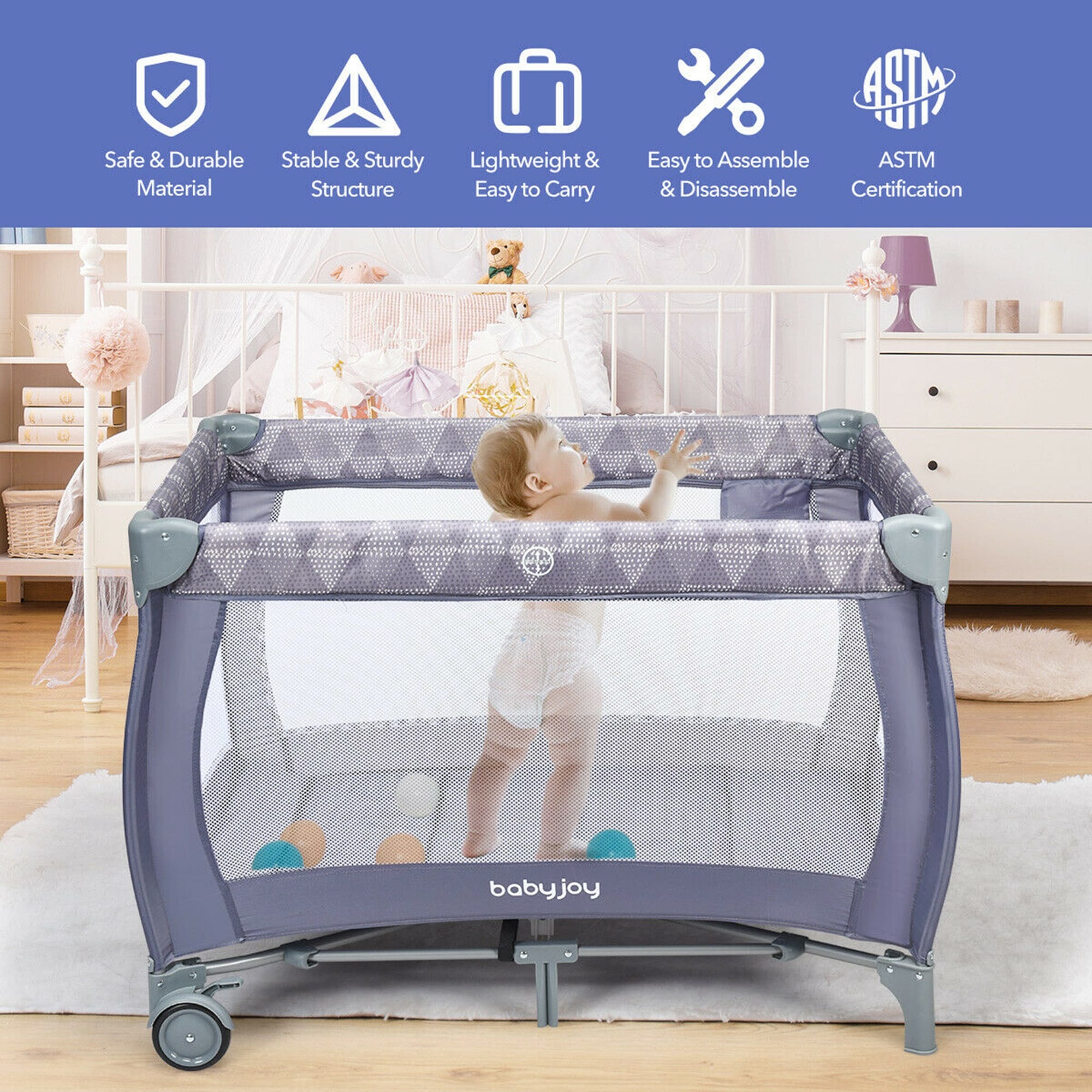 Gymax Portable Foldable Baby Playard Playpen Nursery Center w
