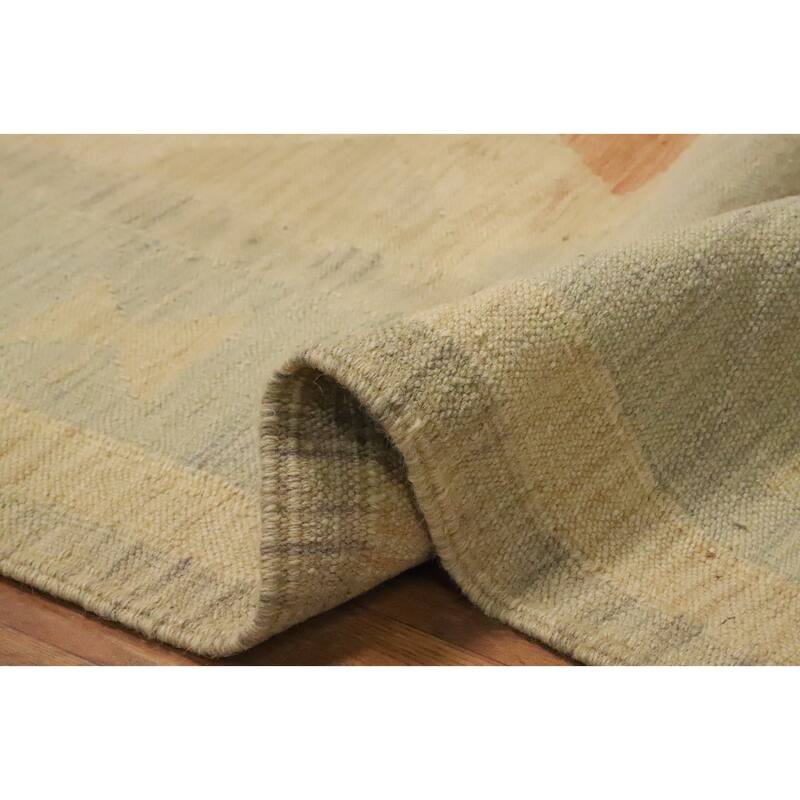 Hand Woven Oriental 100% Wool Carpet Southwestern Tribal Beige & Ivories Kilim Area Rug - 8' 8'' X 5' 10''