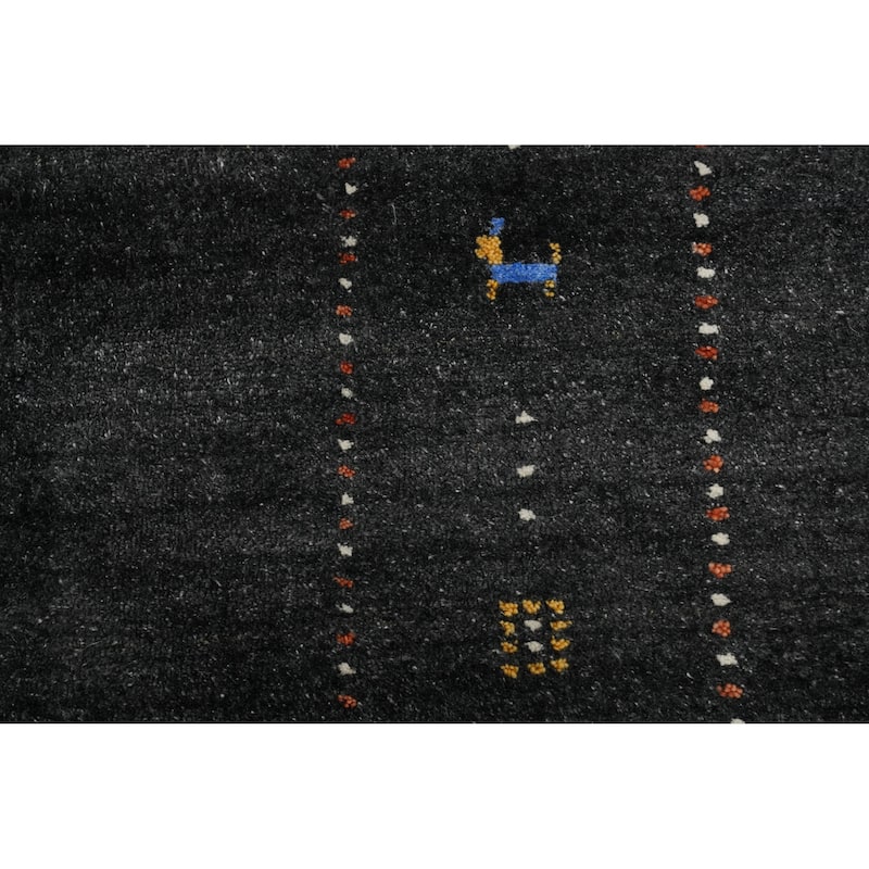 Hand Knotted Oriental 100% Wool Carpet Tribal Animal Pictorial Greys & Charcoal Gabbeh Area Rug - 8' 0'' X 7' 10''