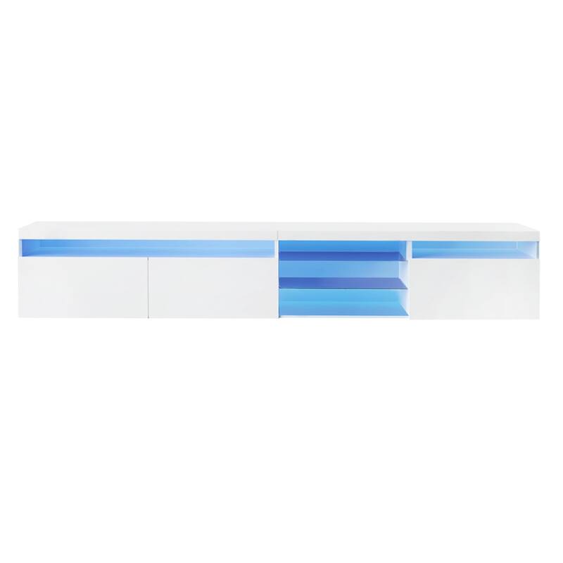 Unique TV Stand with Adjustable LED Lights and 2 Glass Shelves, Media Console for TVs Up to 105"