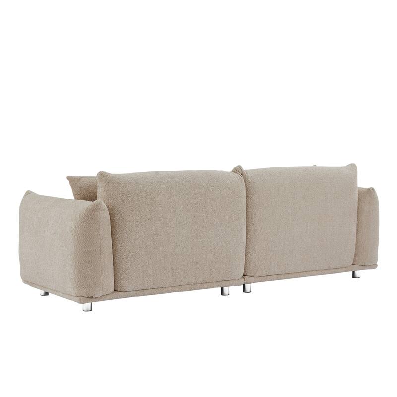 Oversized Loveseat Sofa for Living Room, Sherpa Sofa with Metal Legs, 3 Seater Sofa, Solid Wood Frame Couch with 2 Pillows