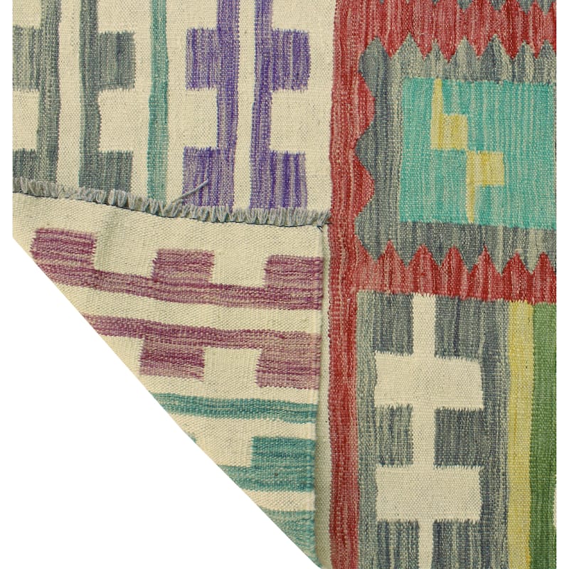 Modern Flatweave Charla Red/Green Rug - 5'8" x 8'1"