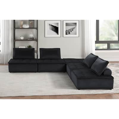 120" Black Velvet 5Pc Sofa