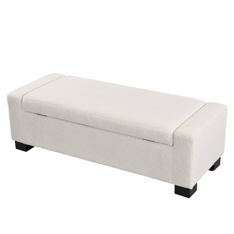 Roomfitters Upholstered Storage Ottoman Bench with Hinged Lid, Rectangular Accent Seat for Living Room, Bedroom