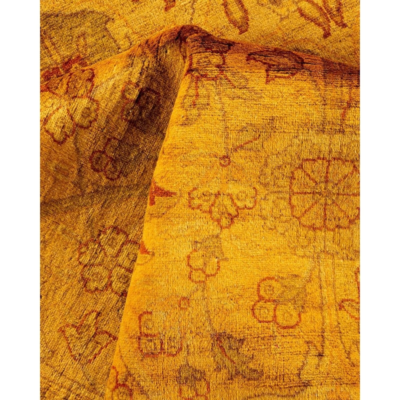 Overton Hand Knotted Wool Vintage Inspired Modern Contemporary Overdyed Gold Area Rug - 6' 3" x 12' 3"