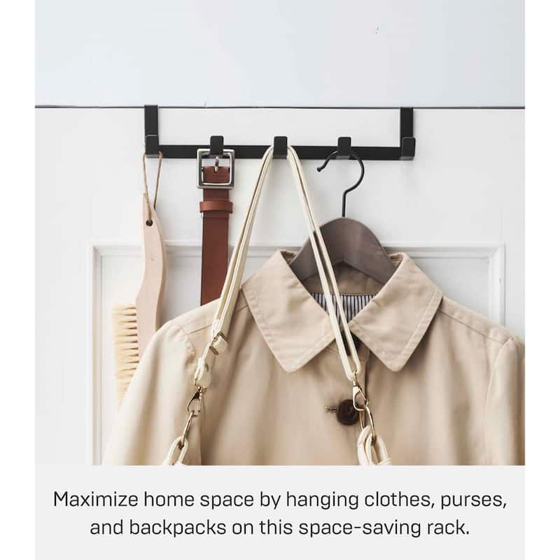 Yamazaki Home Over-the-Door Hanger, Steel, Up To 1.375" Door, Wide, Holds 11 lbs - L 2.76 x W 11.81 x H 2.36 inches