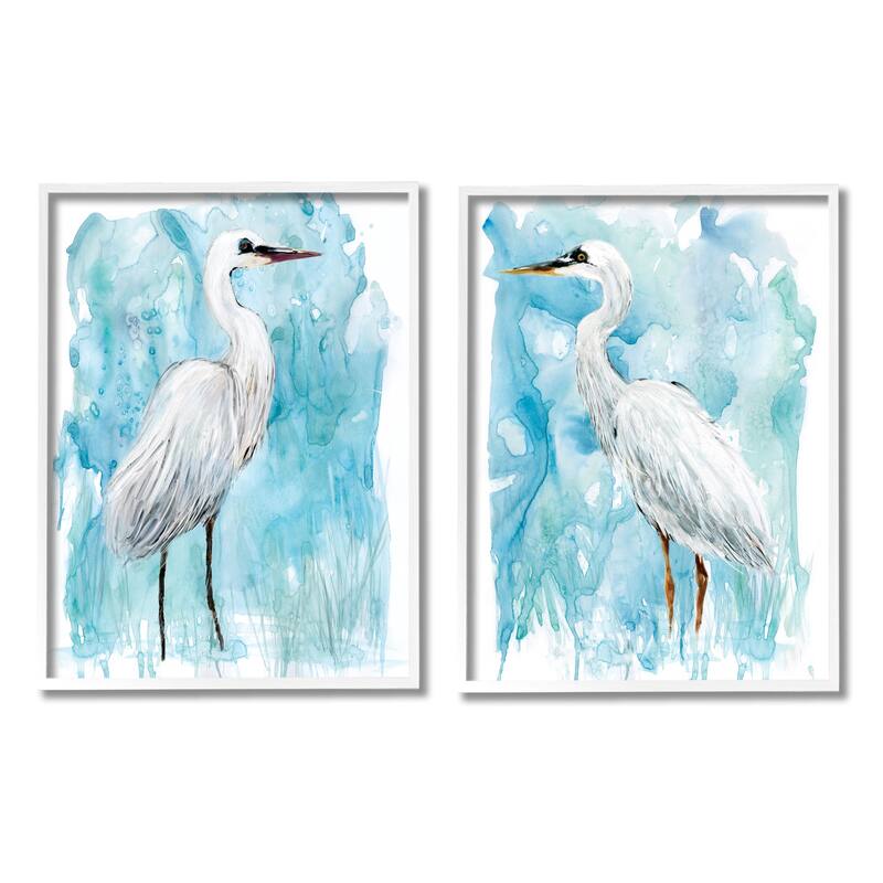 Stupell Nautical Crane Pair White Beach Birds Blue Sky 2pc Multi Piece Framed Wall Art Set - 24 x 30 - White