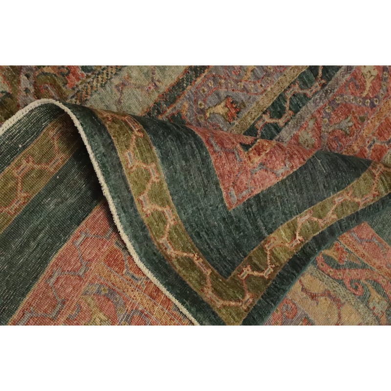 Hand Knotted Oriental 100% Wool Carpet Traditional Geometric Multi-Colored Ziegler Area Rug - 9' 10'' X 7' 10''