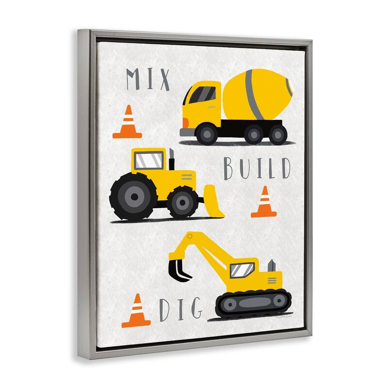 Stupell Mix Build Dig Trucks Framed Floater Canvas Wall Art Design By Elizabeth Tyndall