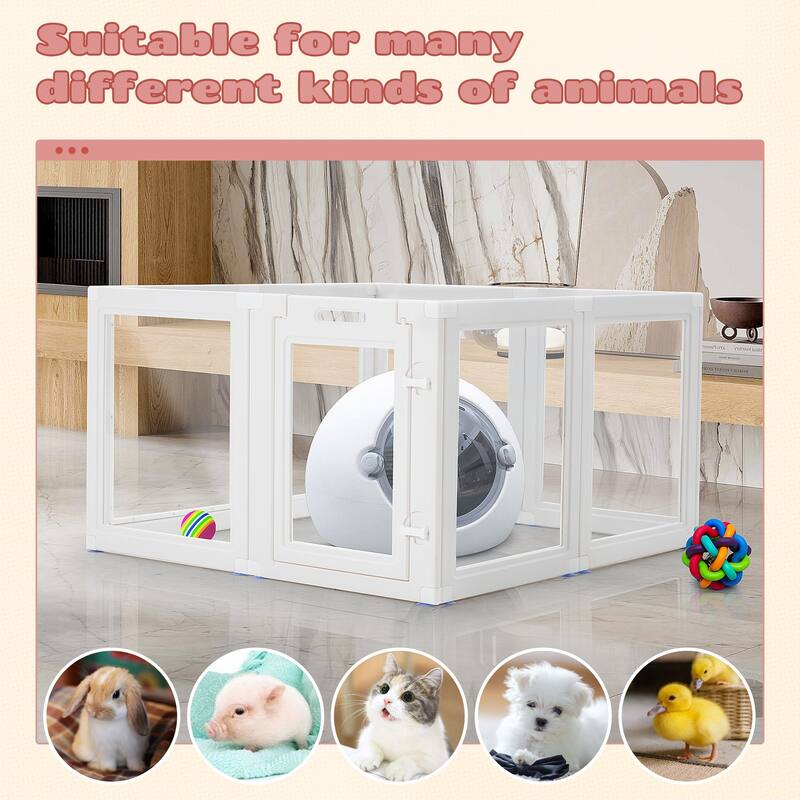 Erommy Clear Pet Pen with Door - Easy Assembly Playpen for Puppies, Cats, Dogs, Rabbits, and Small Animals