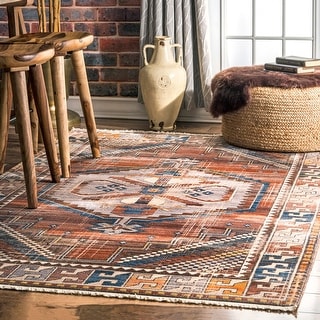 Shop Nuloom Rust Bohemian Tribal Cleo Geometric Medallion Persian Fringe Border Area Rug Overstock 23137998