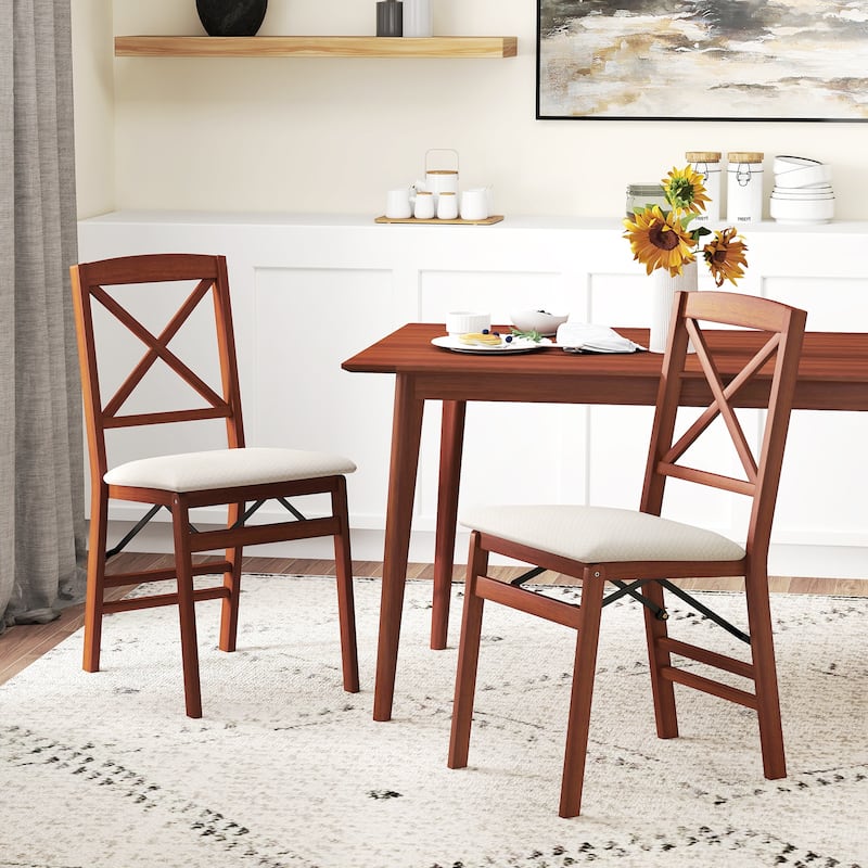 Gymax 4 Set Kitchen Chairs w/ Rubber Wood Frame Upholstered Seat
