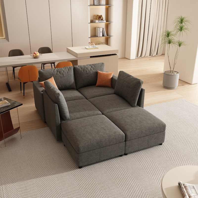 Christopher Knight Home - Stellar Modular U-Shaped Sectional Sofa Bed with Storage, 6 Seats, Ottoman, and Chenille Fabric