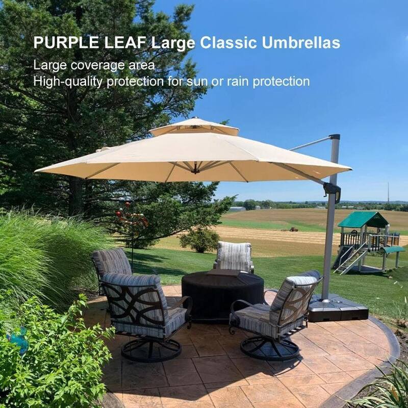 PURPLE LEAF Double Top 11/12/13ft Round Umbrella Large Cantilever Outdoor Classic Umbrella with Base