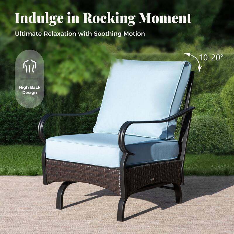 MAISON ARTS Patio Furniture Set with 56" Fire Pit Table, Deep Seating Sofa & Swivel, Rocking, and Fixed Chairs (5 Seats, Beige)