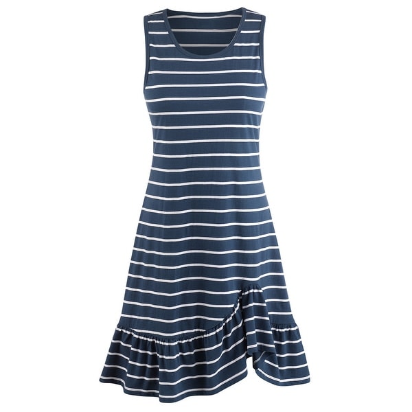 Women's Navy Stripe Knit Sundress - Sleeveless Tank Top Midi Summer Dress