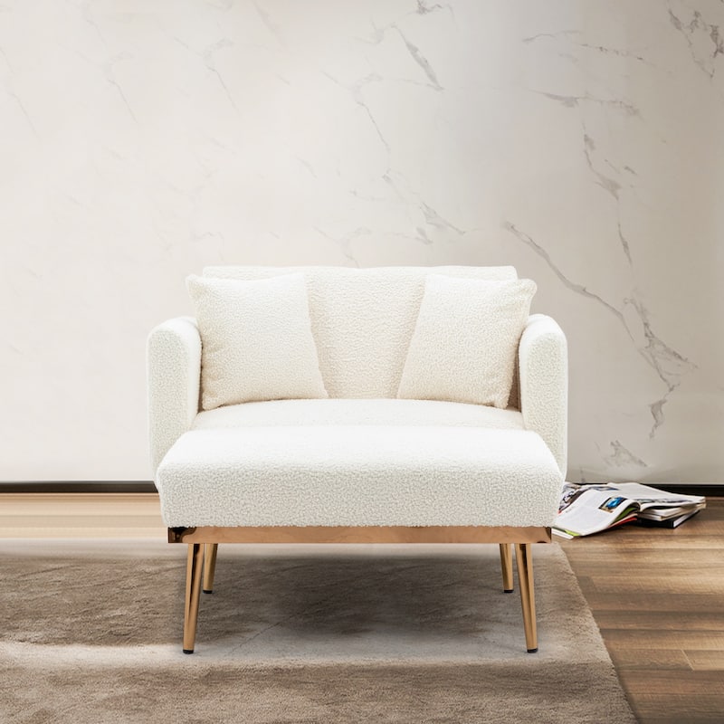 White Teddy 62.2" Chaise Lounge Chair with Iron Legs