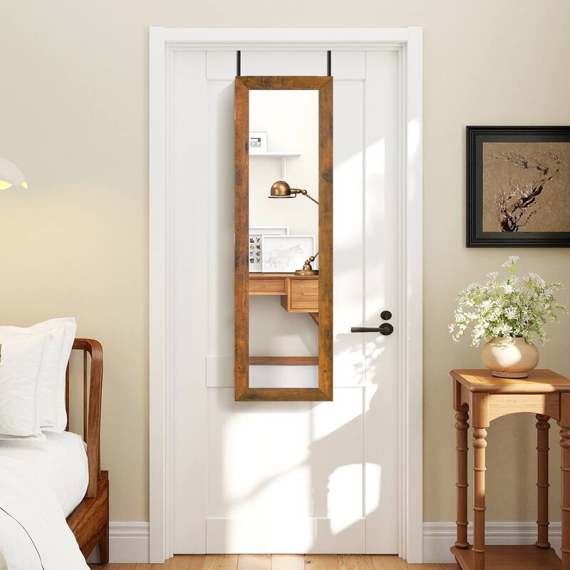 Wall Mounted or Door Hanging Jewelry Cabinet with Full Length Mirror and Inner Makeup Mirror - 12.5" x 3.7" x 43.5"
