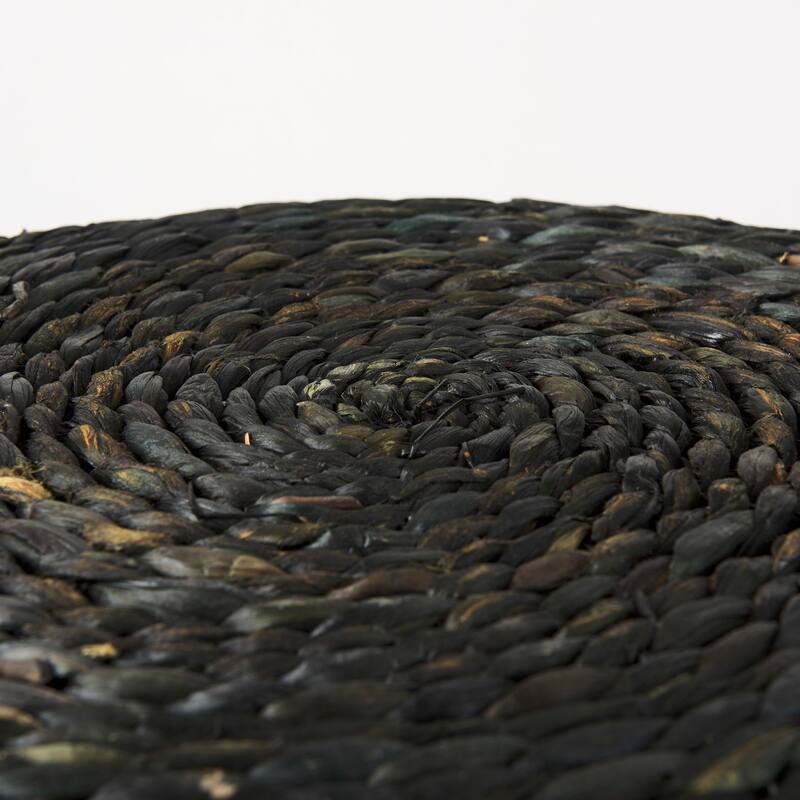 Mercana "Dina" Black Cornhusk & Water Hyacinth Round Square Pouf