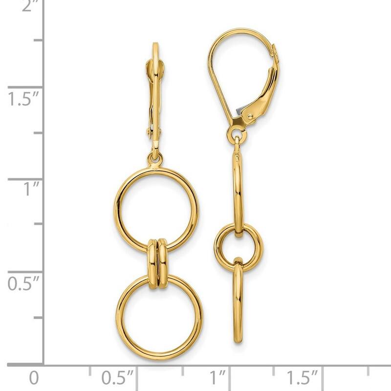 Curata 14k Yellow Gold Circle Dangle Leverback Earrings - 43.4x11.95mm
