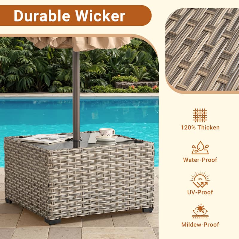 XIZZI Outdoor Wicker Coffee Table with Umbrella Hole for Garden Deck or Poolside