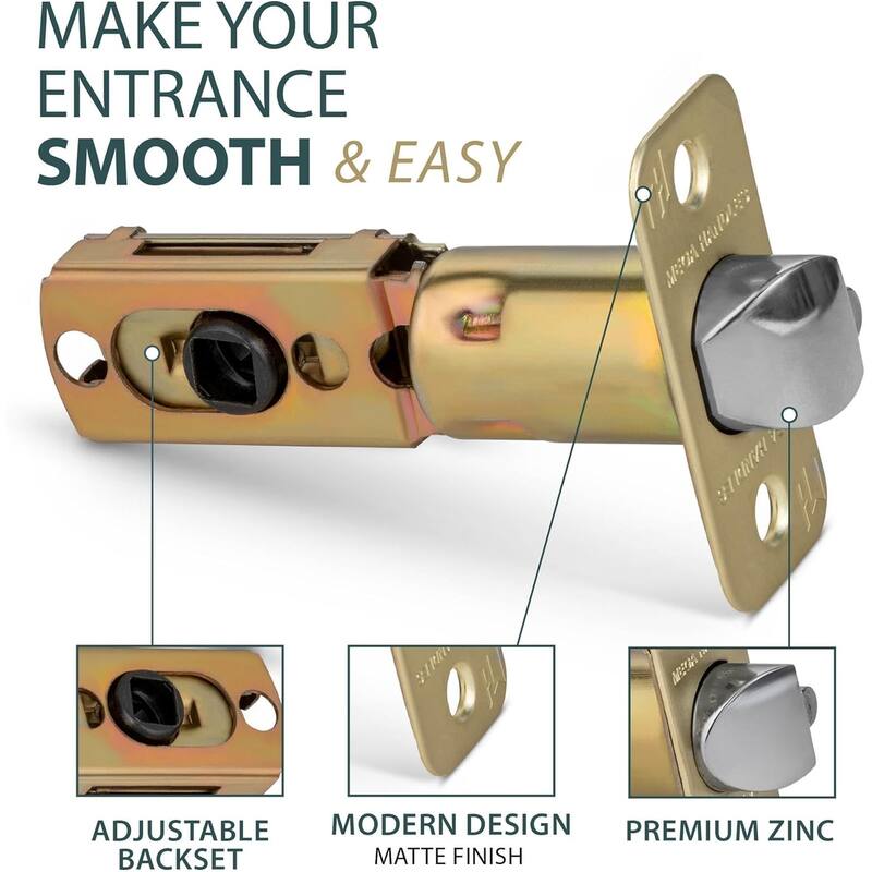 Mega Handles 2-Way Adjustable Door Latch | Universal Half Moon Spindles | For Hidden & Interior Door Lock Systems