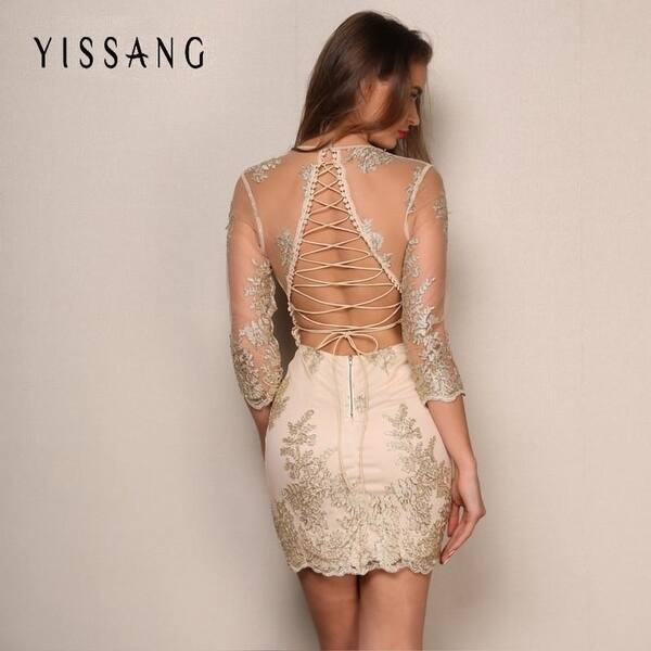 Shop Yissang Summer Mini Dress Women Deep V Neck Elegant Backless