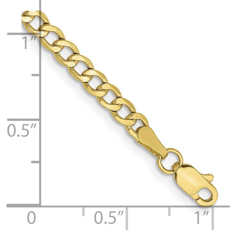 Curata 10k Yellow Gold 7" 8" or 9" 3.35mm Semi-solid Curb Link Chain Bracelet