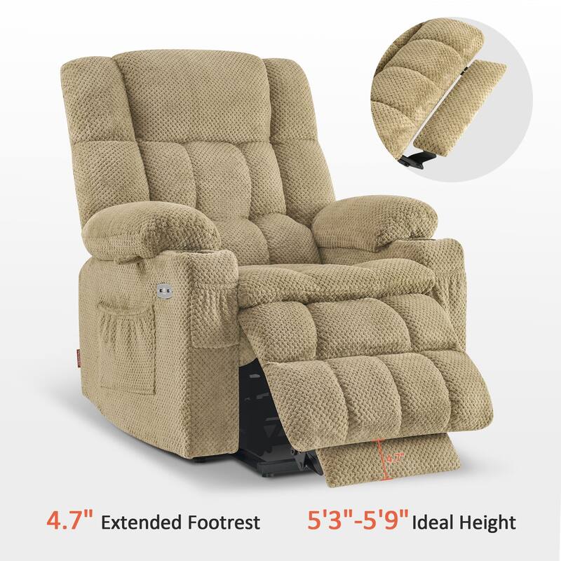 MCombo Medium Dual Motor Power Lift Recliner Chair Infinite Position, Massage and Heat, Extended Footrest, Fabric 7890