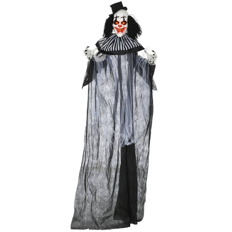 6FT Black White Striped Animatronic Clown Halloween Decor Motion Sound Activated - Multi