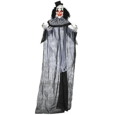 6FT Black White Striped Animatronic Clown Halloween Decor Motion Sound Activated