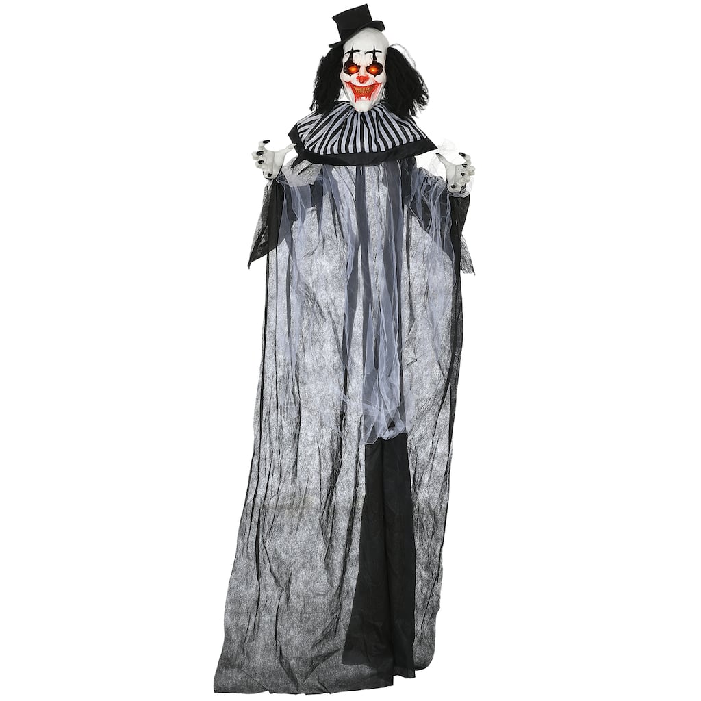 6FT Black White Striped Animatronic Clown Halloween Decor Motion Sound Activated