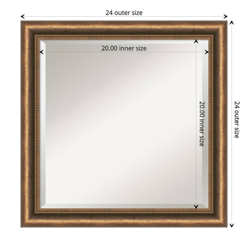 Beveled Wood Bathroom Wall Mirror - Manhattan Bronze Frame - Outer Size: 24 x 24 in