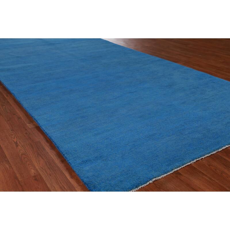 Hand Knotted Oriental 100% Wool Carpet Modern Solid Navy Blue & Blues Gabbeh Area Rug - 10' 2'' X 5' 0''
