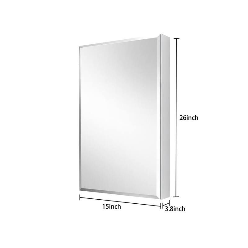 15x26 Inch Aluminum Medicine Cabinet with Mirror, Wall Mounted, Adjustable Glass Shelves, Bathroom Storage
