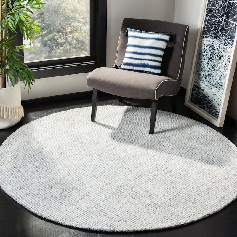 SAFAVIEH Handmade Abstract Marikka Modern Viscose Rug - 6' Round - Ivory/Blue