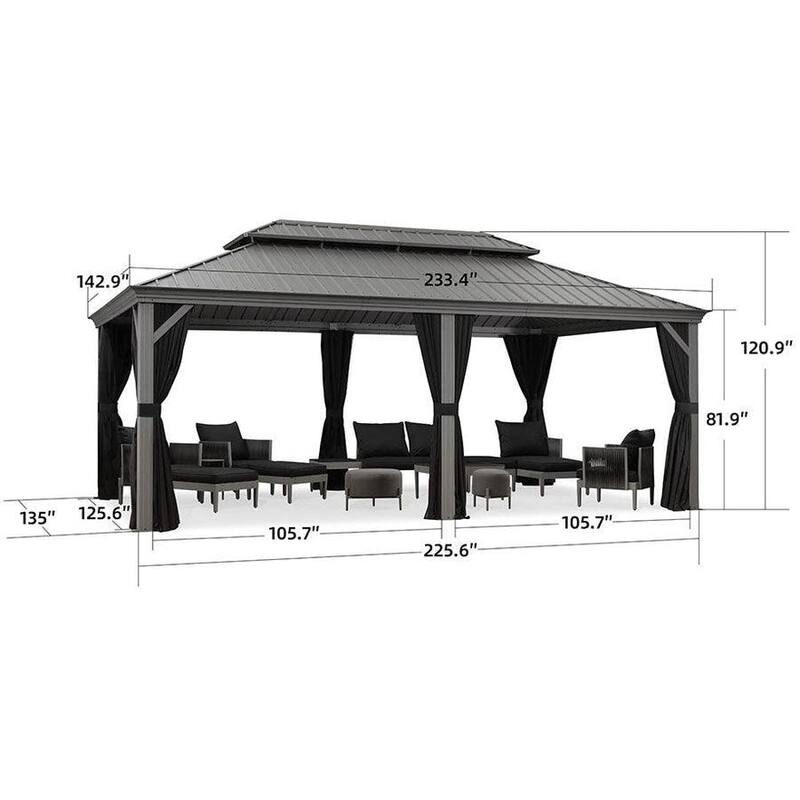 PURPLE LEAF 12' X 20' Hardtop Gazebo Outdoor Metal Double Roof Gazebo for Patio