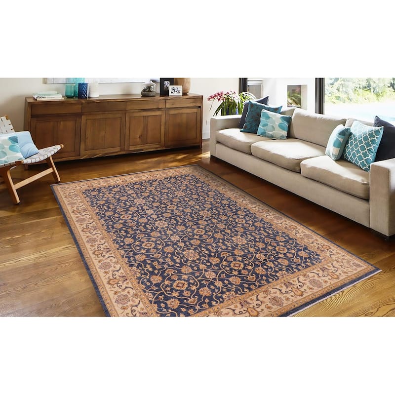 Bohemian Ziegler Alayna Blue Beige Hand-Knotted Wool Rug - 9'0'' x 11'11''