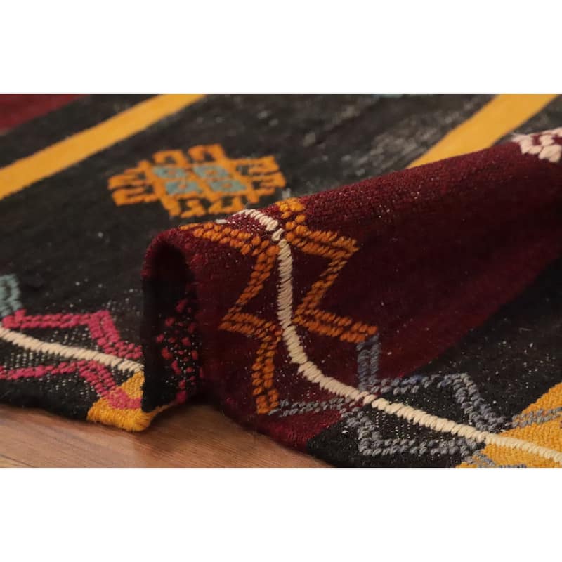 Hand Woven Oriental 100% Wool Carpet Southwestern Tribal Multi-Colored Kilim Area Rug - 11' 5'' X 5' 7''