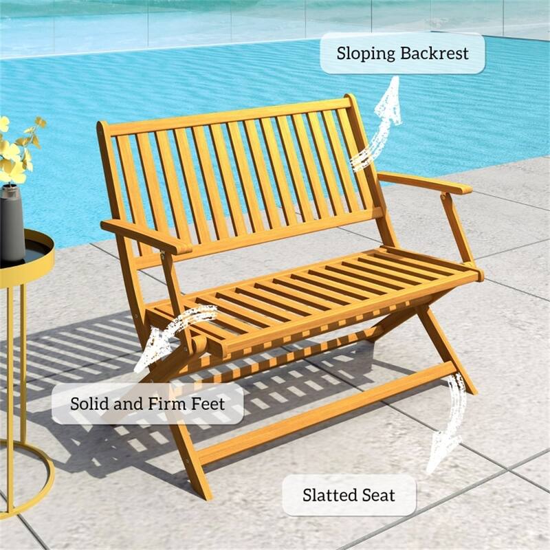 Teak Acacia Wood Folding Patio Bench Garden Porch Outdoor Seat 705lbs - 46.5" W x 25" D x 35.4" H