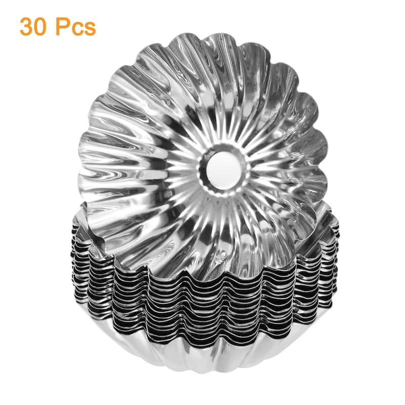30pcs Cupcake Mold, Stainless Steel Mini Cupcake Cake Pans 3.1 x0.8inch - Silver