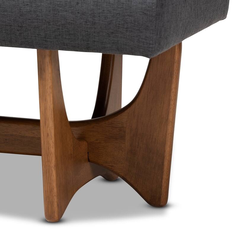 Theo Mid-Century Modern Fabric Upholstered Walnut Finished Bench - 17.9" High x 48.8" Wide x 18.3" Deep