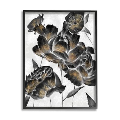 Stupell Blooming Black Roses Dusty Gold Pollen Detail Framed Wall Art - Grey