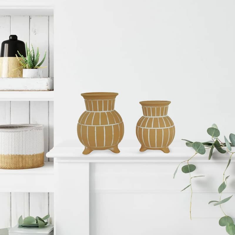 Set of Two Ceramic Bubble Vases in Tan
