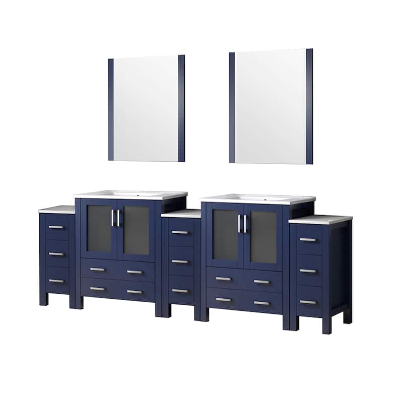 Volez Double Bath Vanity with Side Cabinets, White Ceramic Top and Mirrors