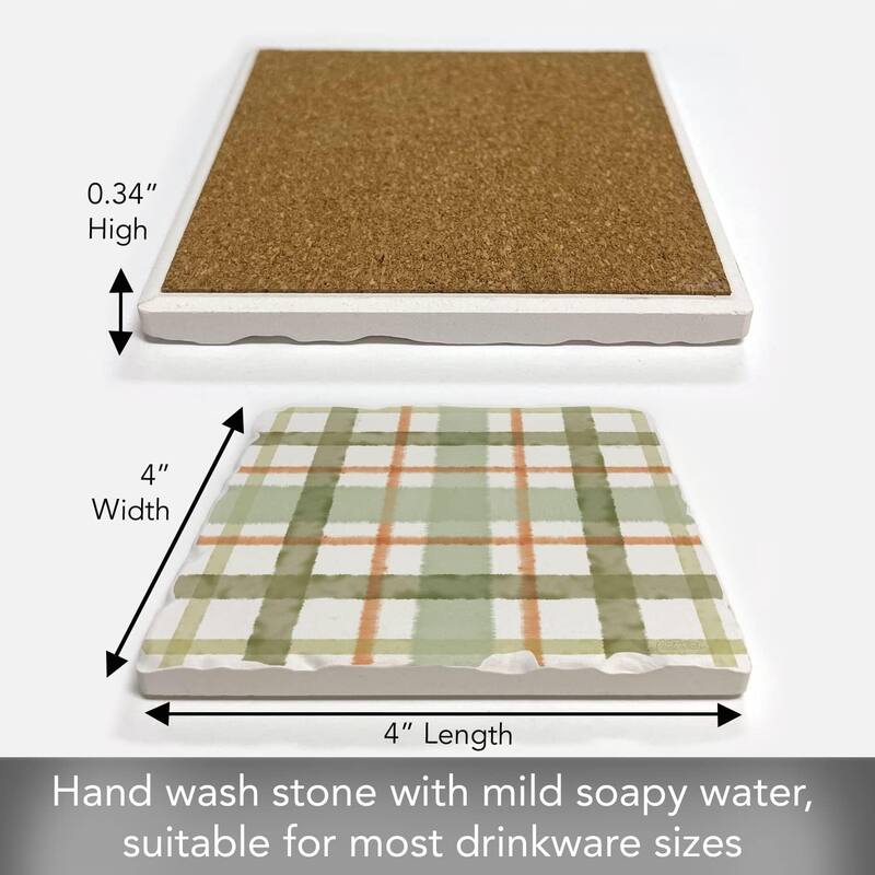 Stone Tumbled Tile Coasters, Farmhouse Plaid, Set of 4
