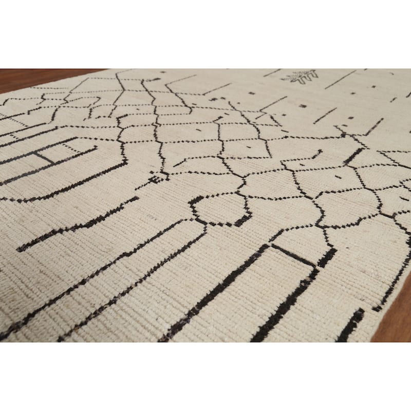 Ivory Moroccan Abstract Area Rug Handmade Wool Carpet - 5'9"x 9'10"